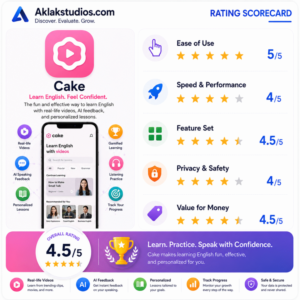 Rating of Cake App for learning ENGLISH AND KOREAN